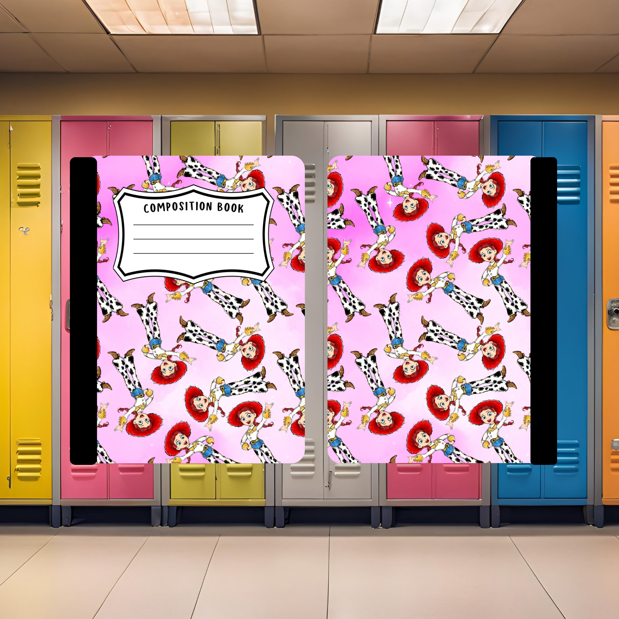 Jessie Toy Story composition book tumbler wrap in pink allover print