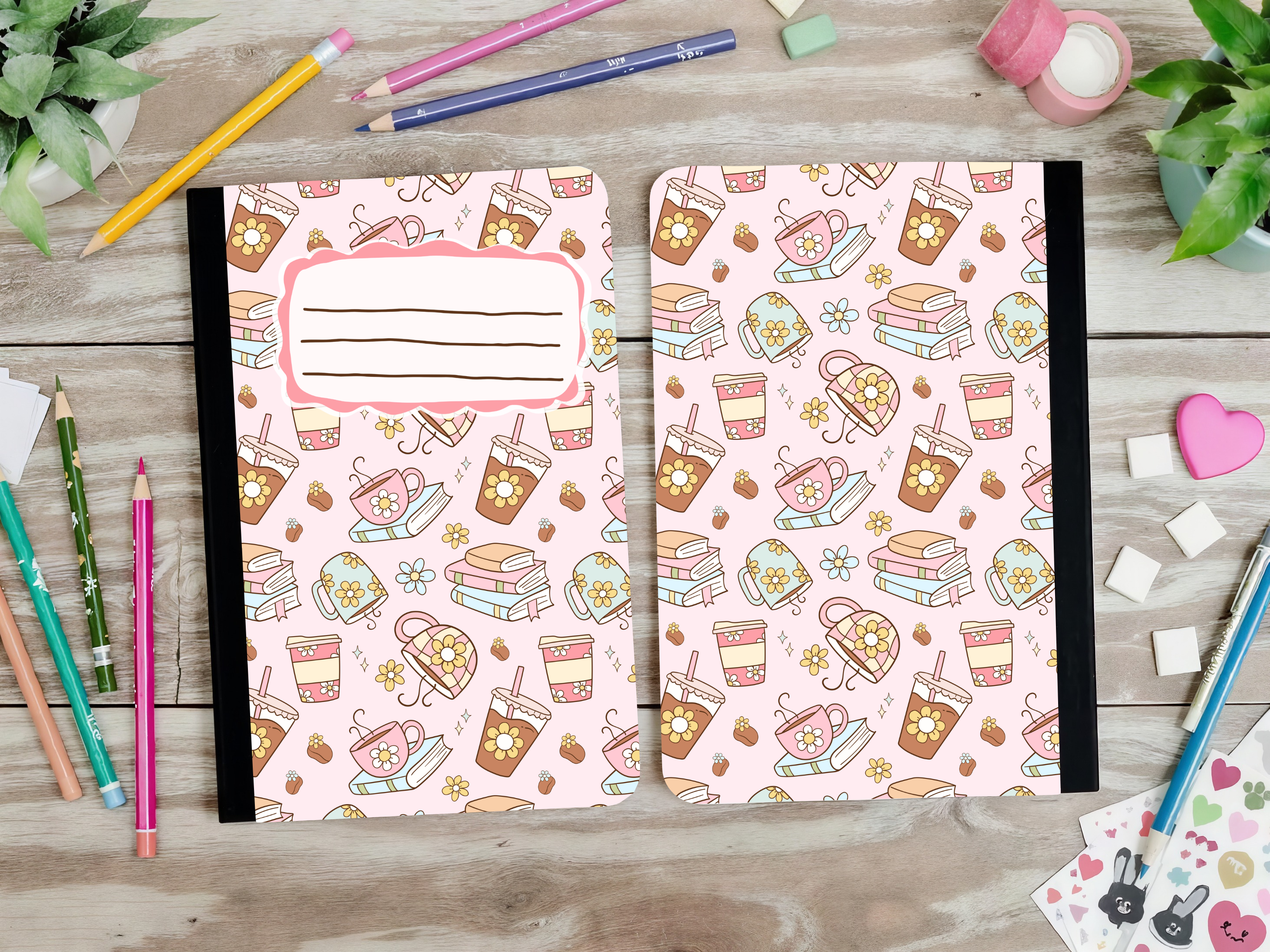 Books and Coffee Composition Book