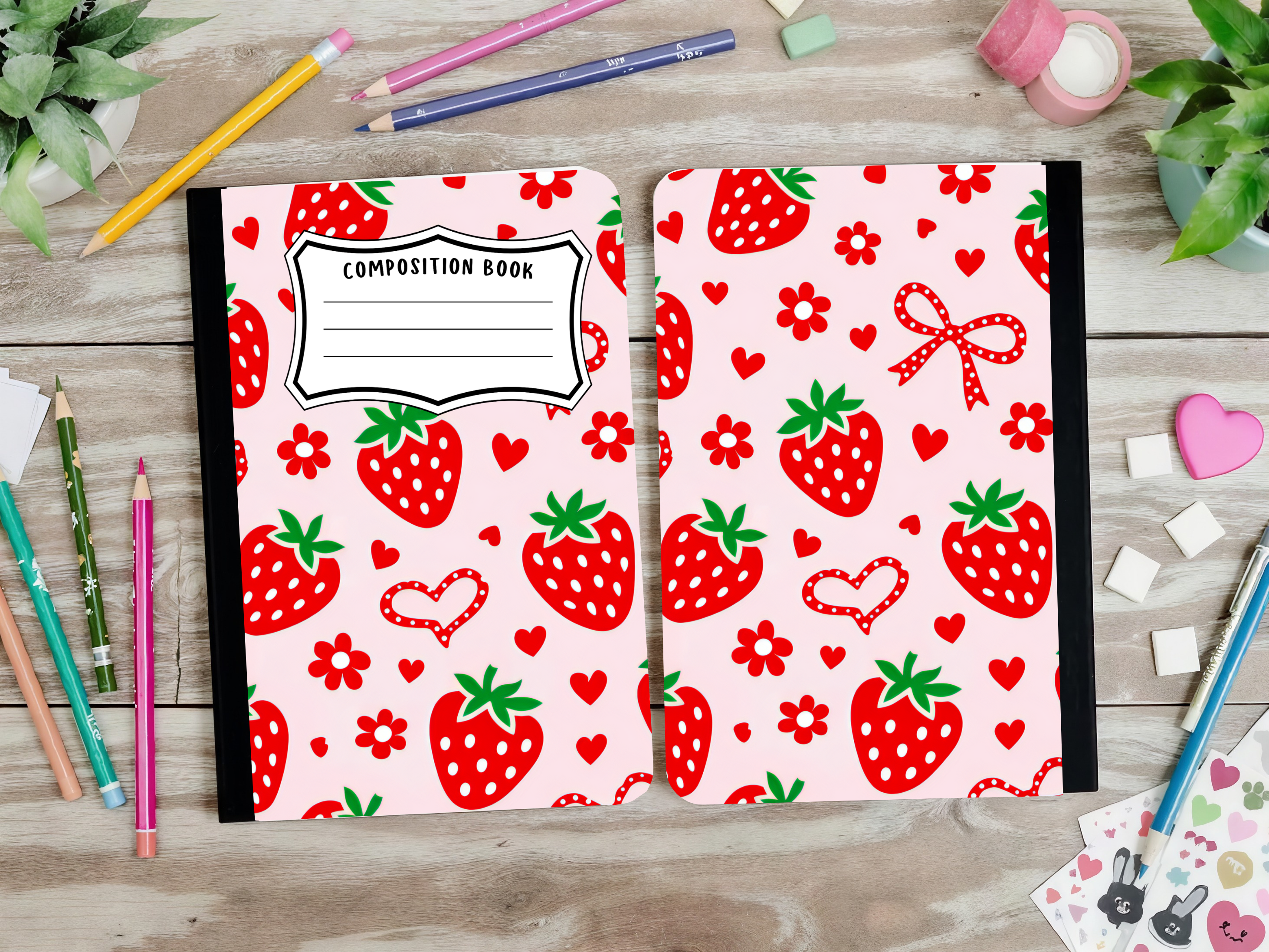 Strawberries & Bows Composition Book