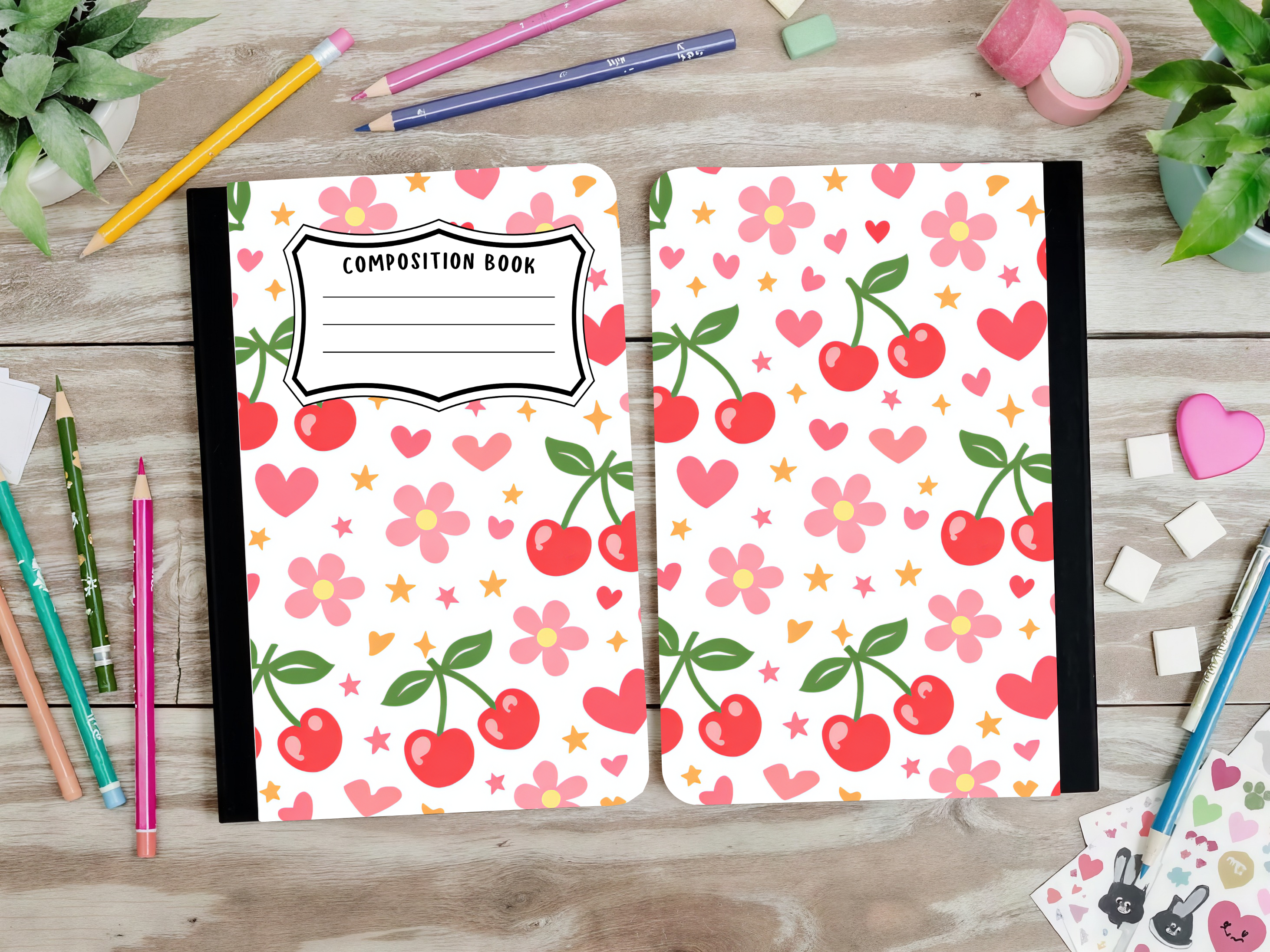 Flowers & Hearts & Cherries Composition Book
