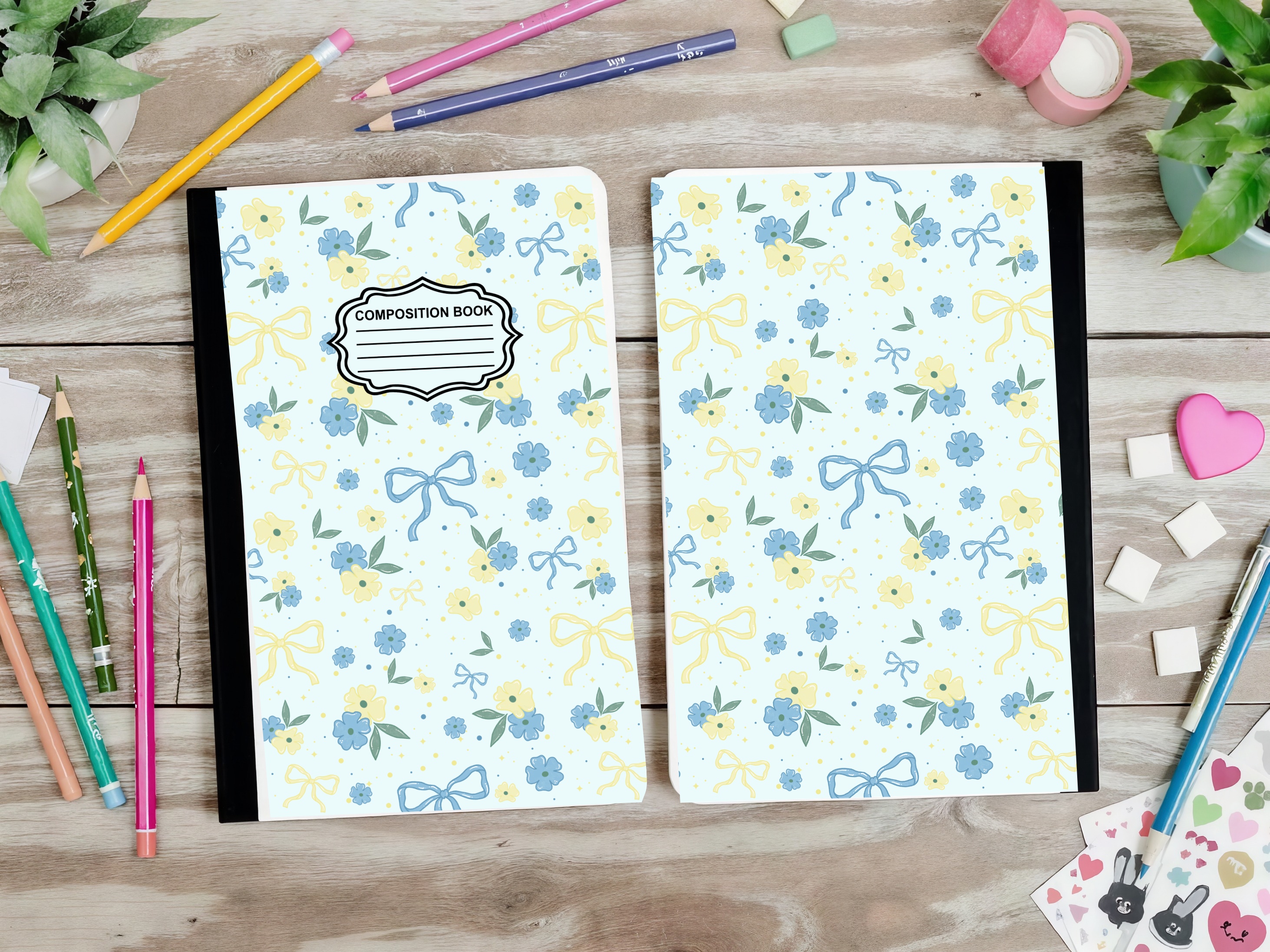 Blue & Yellow Bows Composition Book