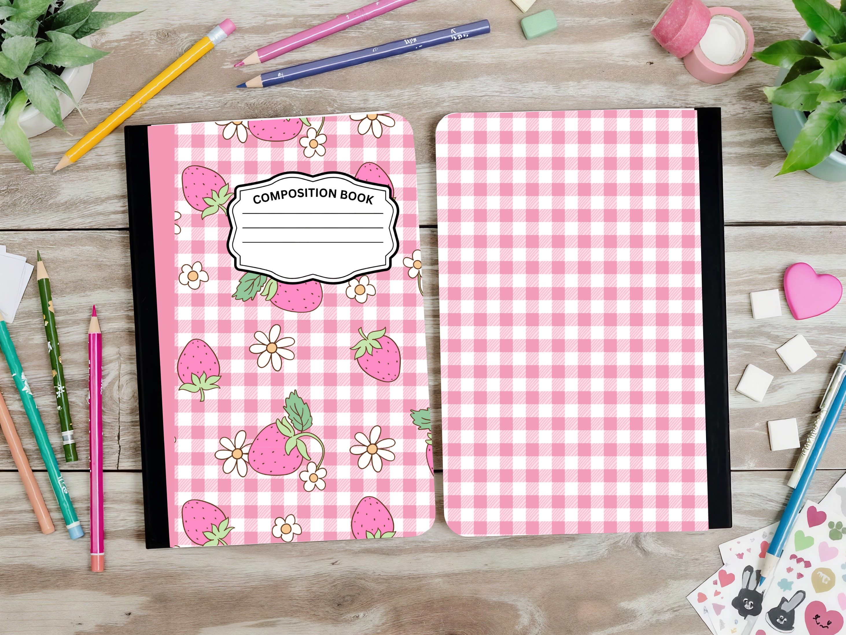 Strawberries and Plaid Composition Book