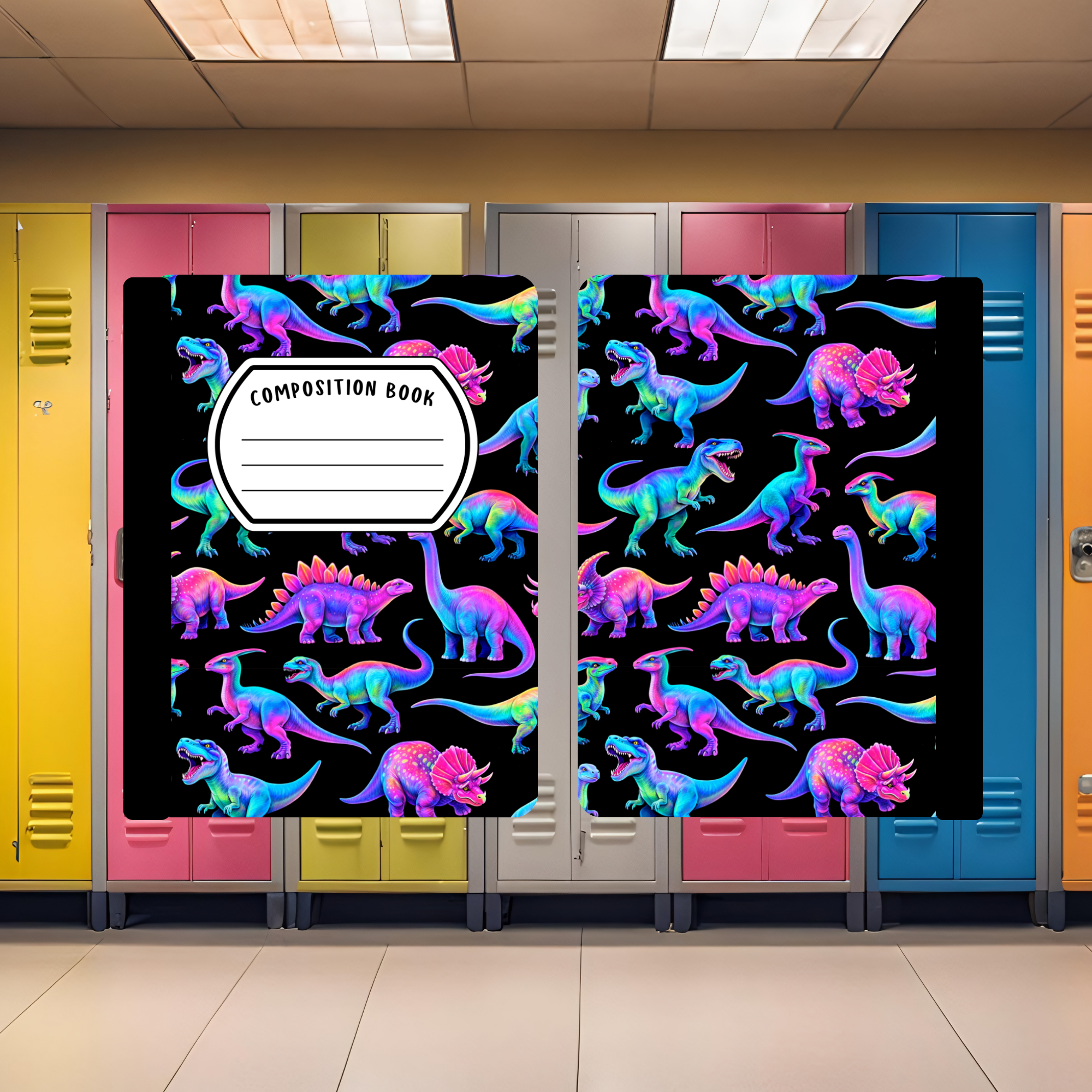 Neon Dino Composition Book