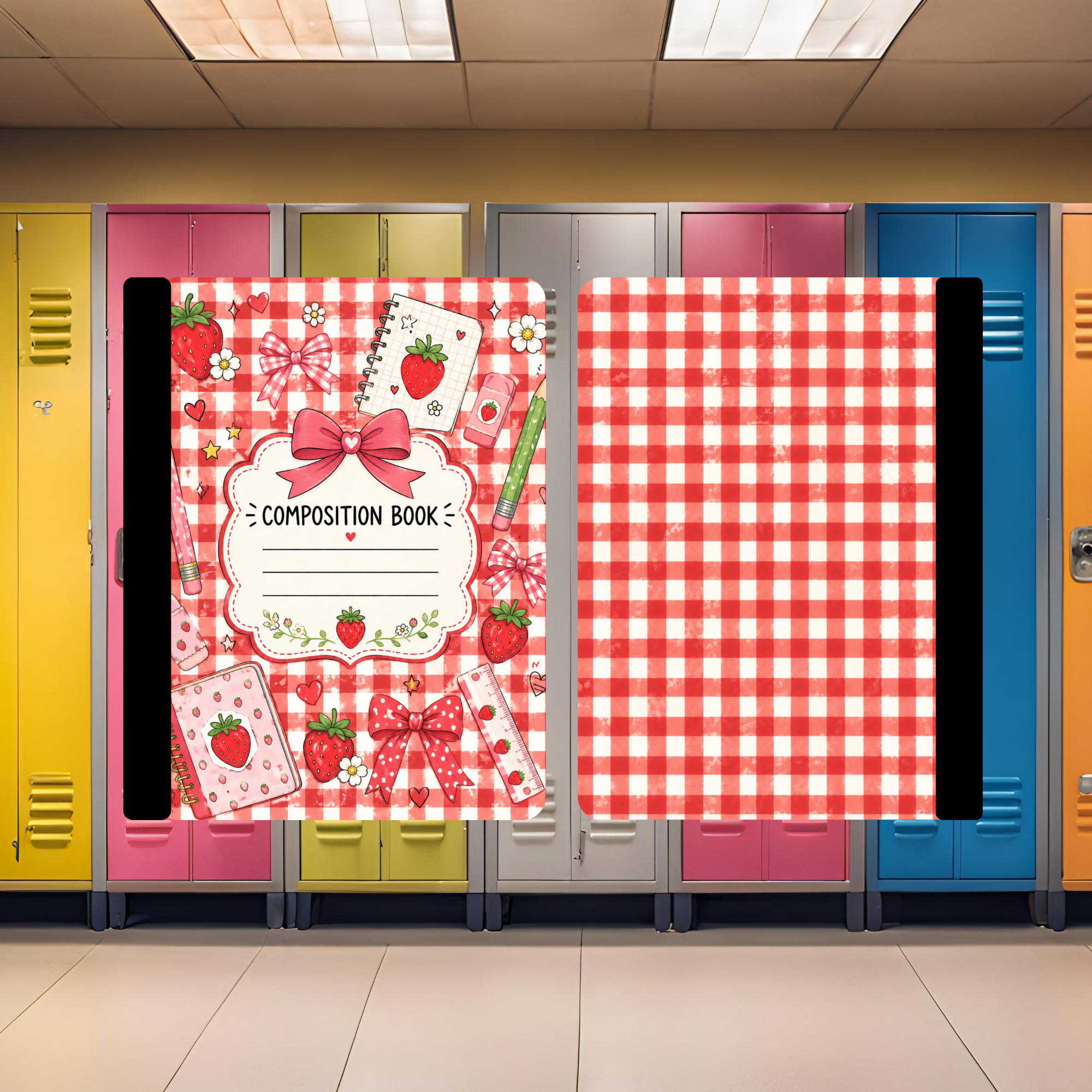 Strawberries on Plaid Composition Book