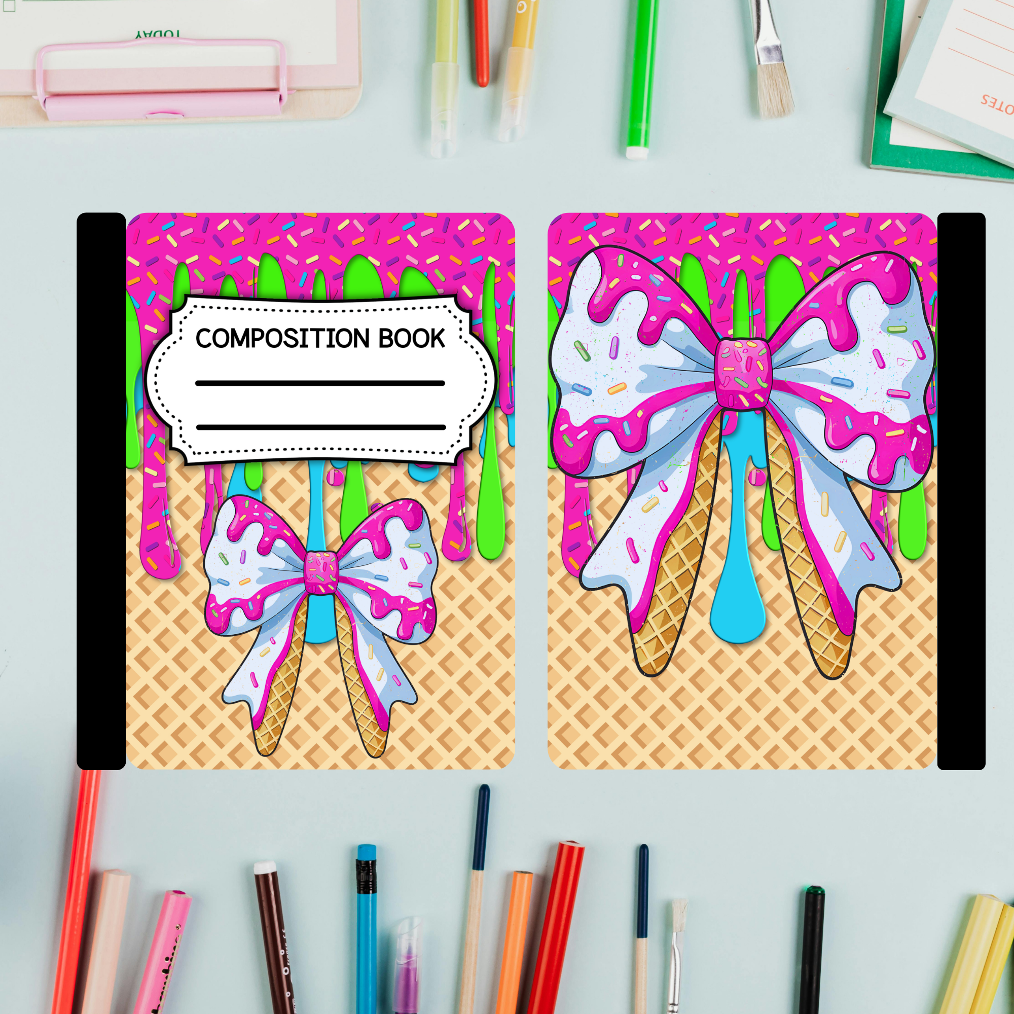 Pink Ice Cream Drip Bow Composition Book