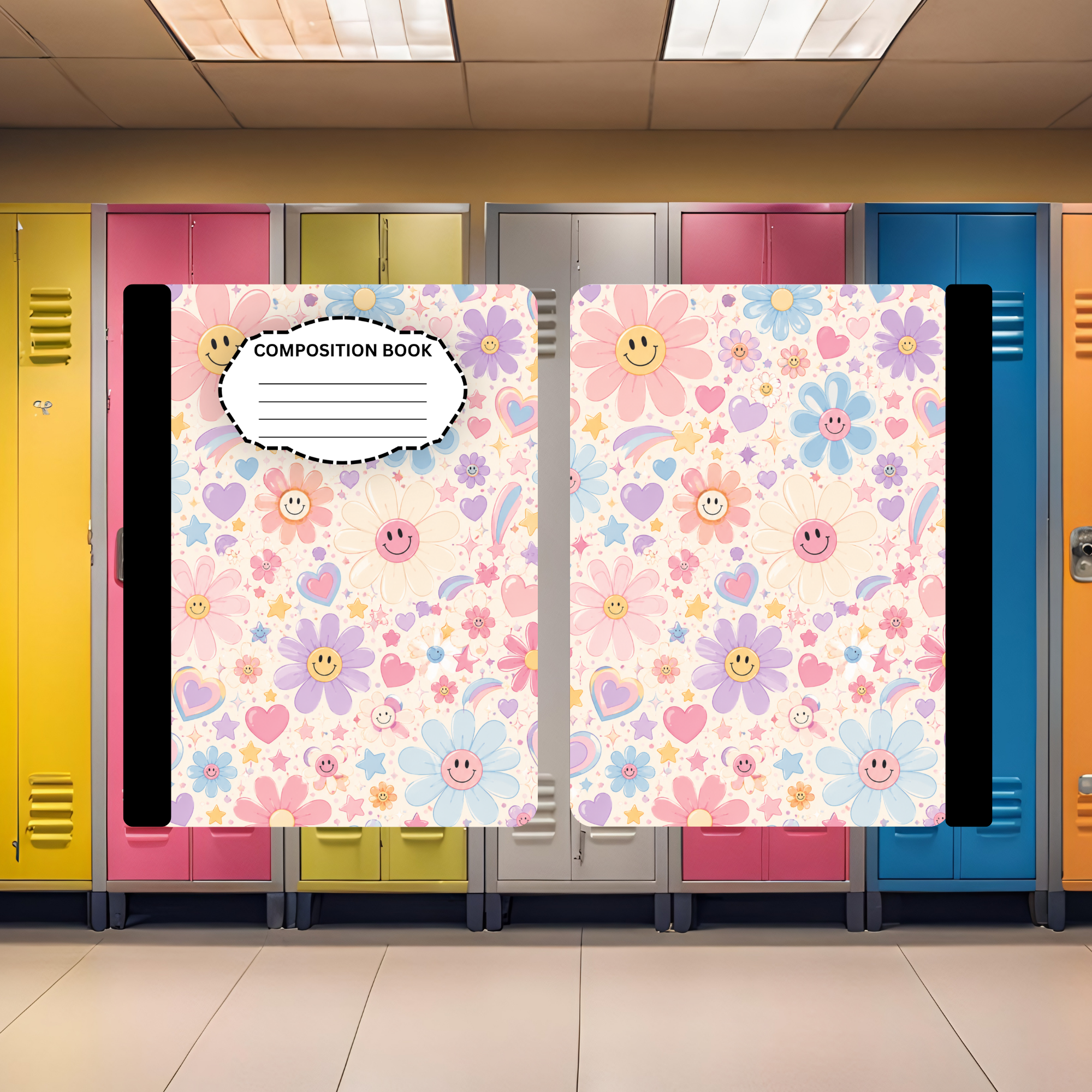 Happy Daisies and Hearts Composition Book