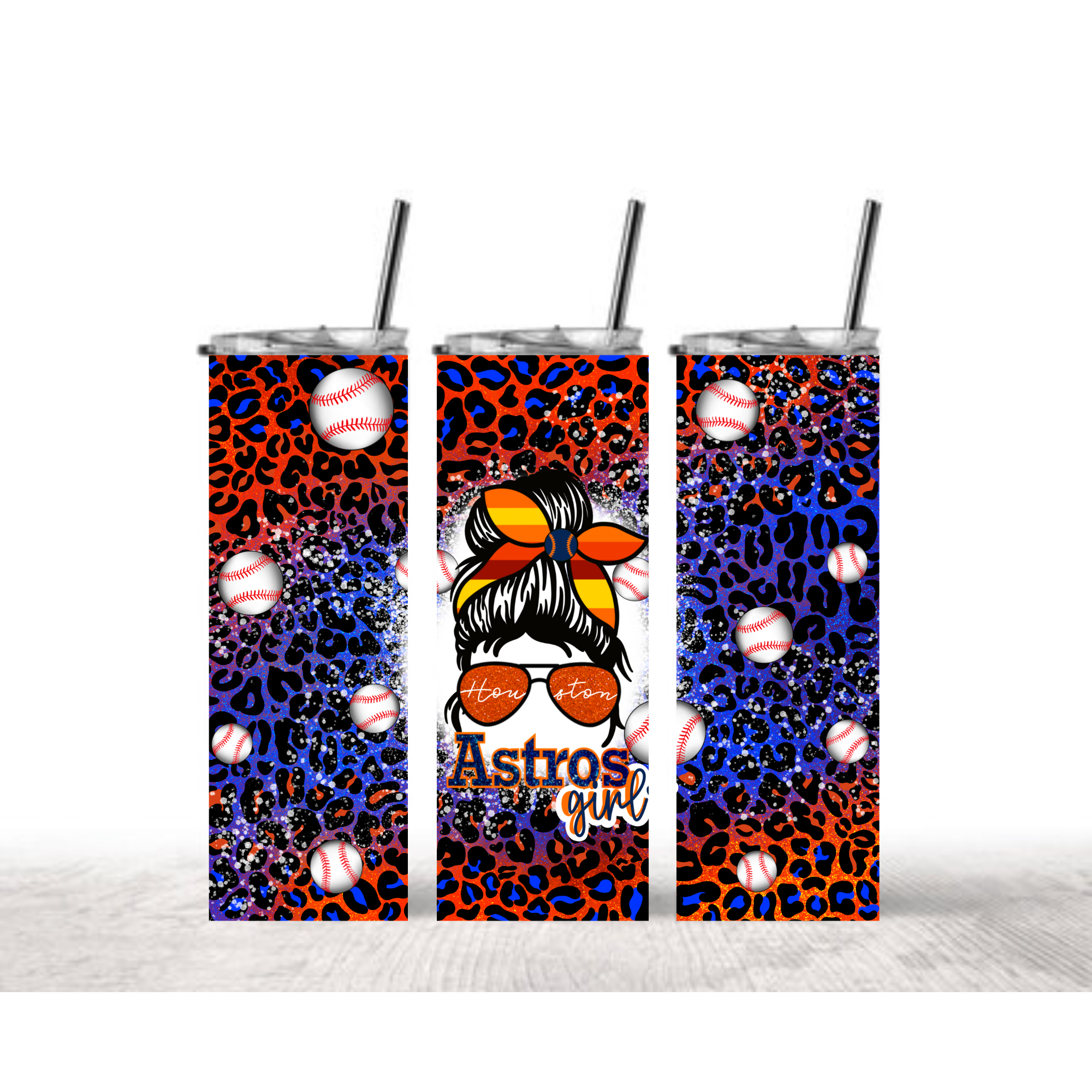 Astros Girl Leopard Print Tumbler - Houston Baseball Fan Drinkware