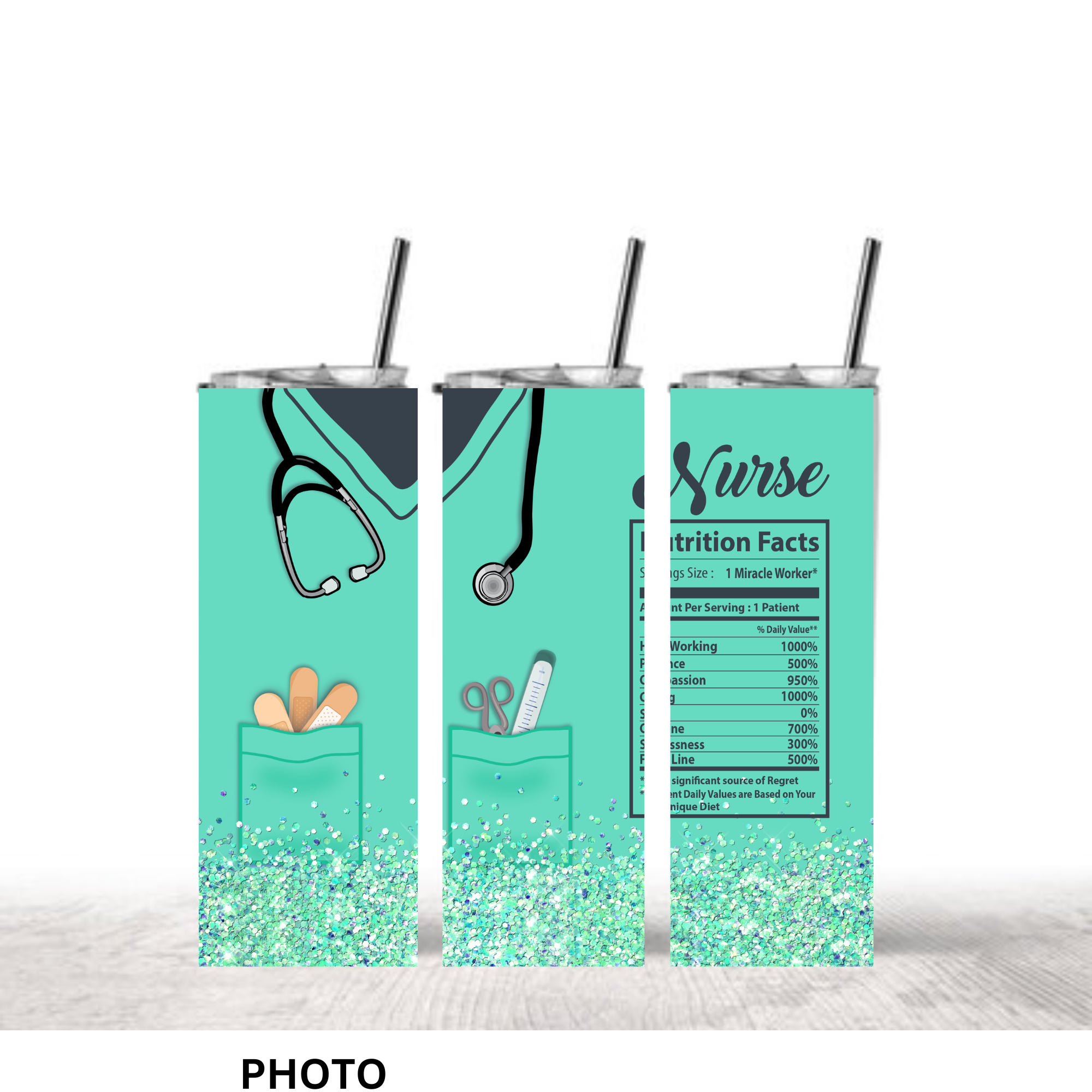 Nurse Nutrition Facts Tumbler - Glitter Medical Design