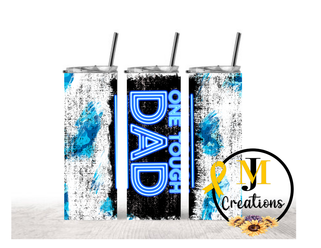 One Tough Dad Tumbler - Neon Blue Grunge Design