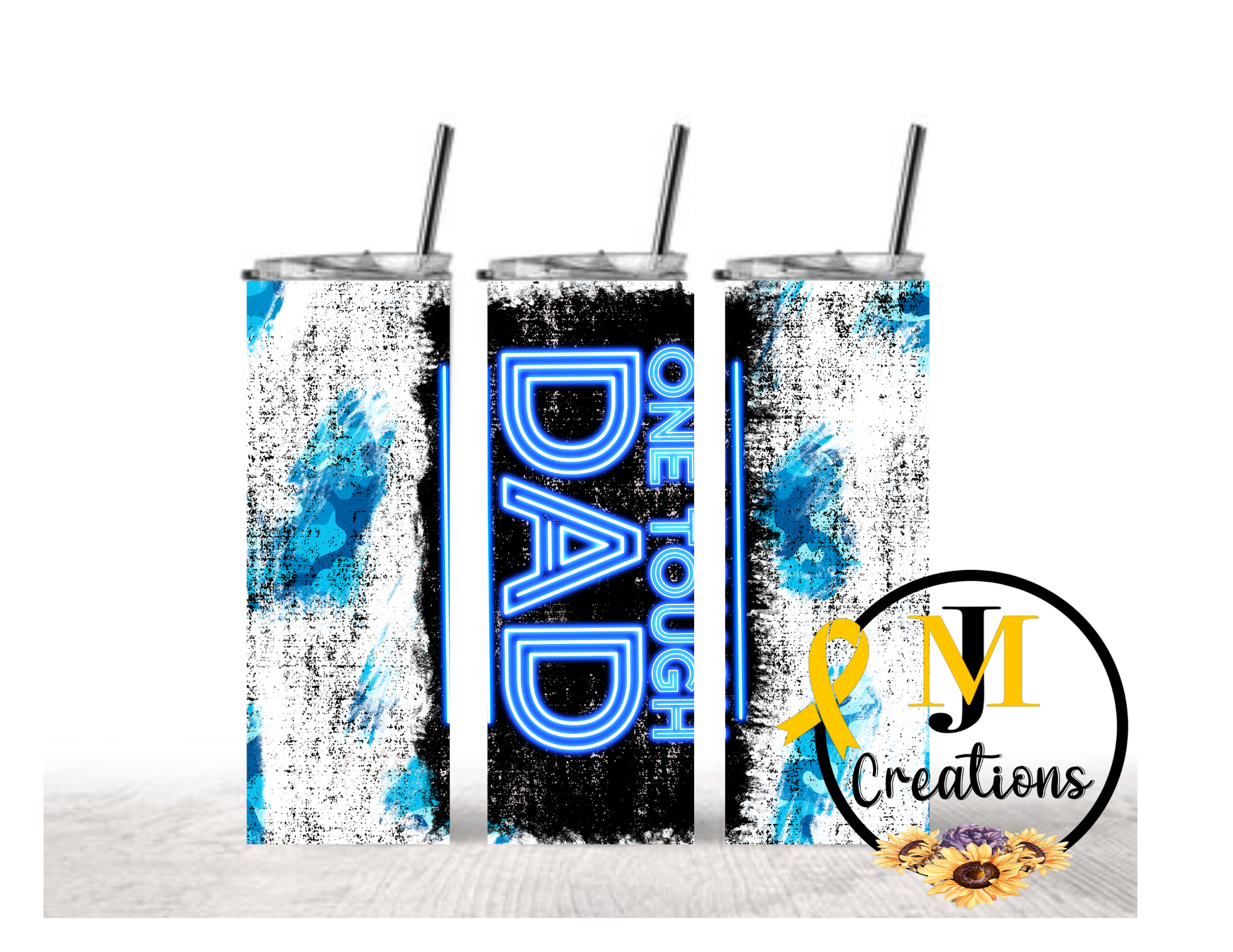 One Tough Dad Tumbler - Neon Blue Grunge Design