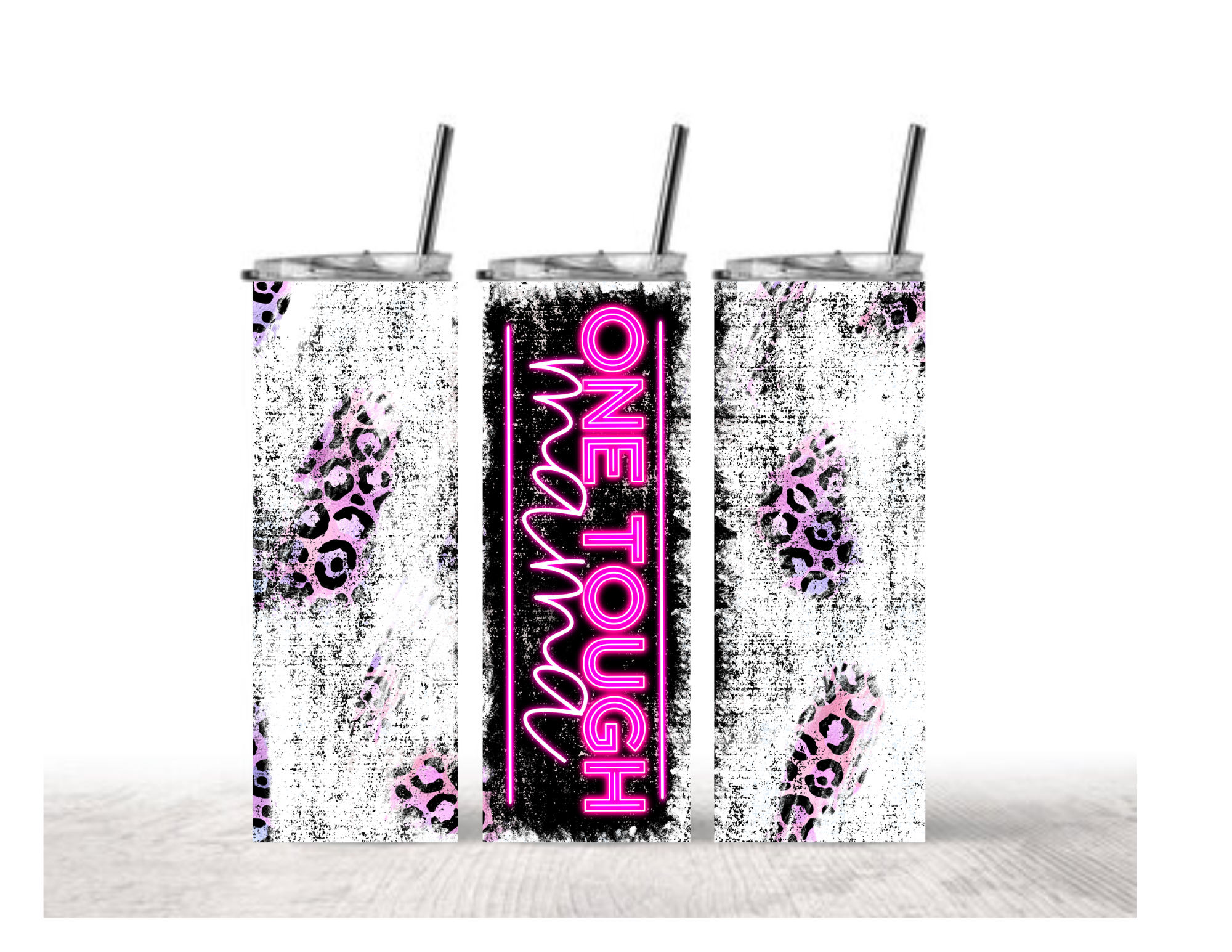 One Tough Mama Tumbler - Neon Pink Leopard Design