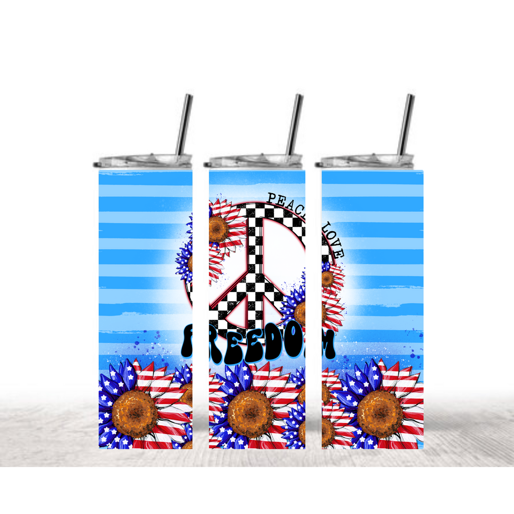Peace Love Freedom Tumbler - Patriotic Sunflower Design