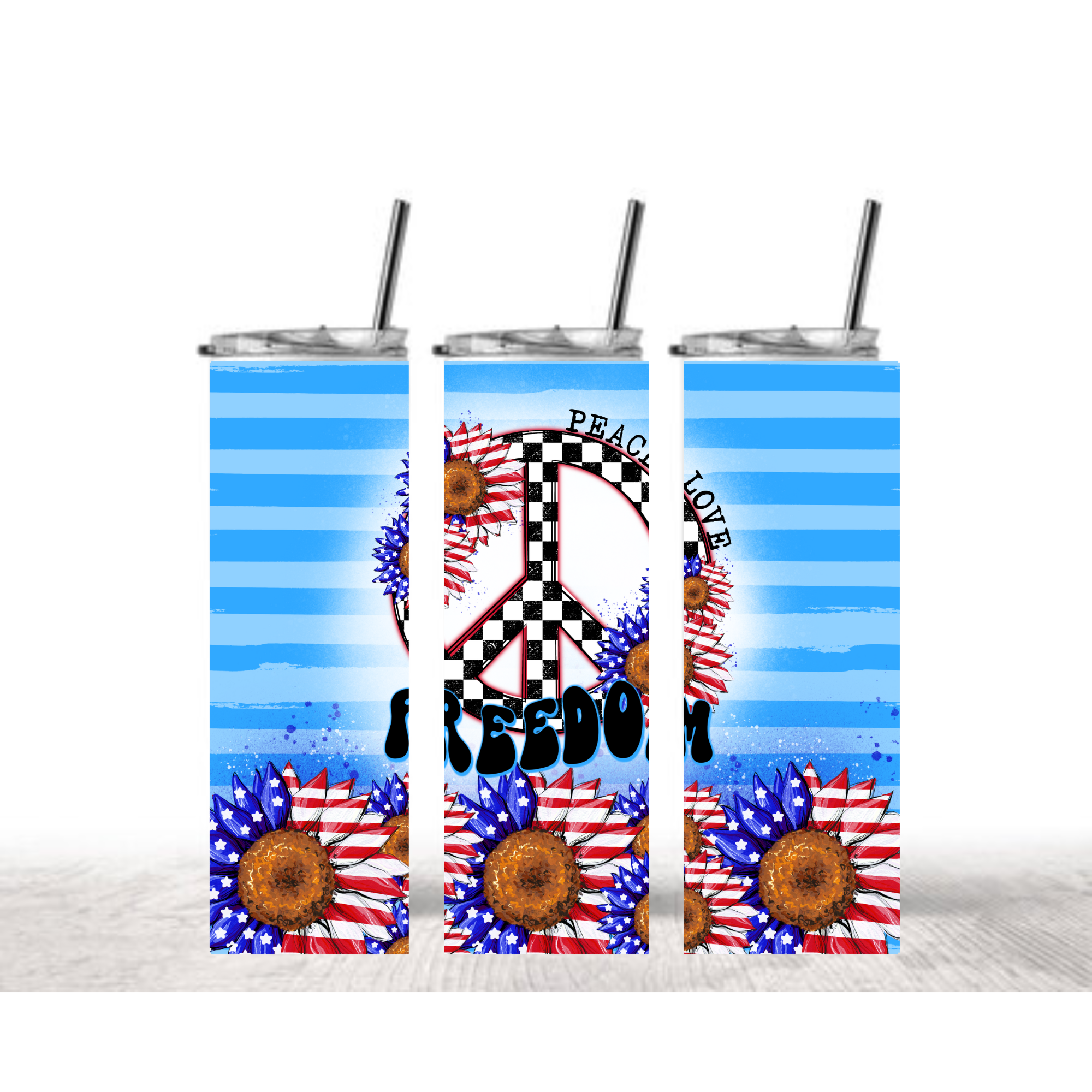Peace Love Freedom Tumbler - Patriotic Sunflower Design