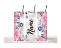 Personalized Pink & Navy Floral Tumbler - Custom Name Design