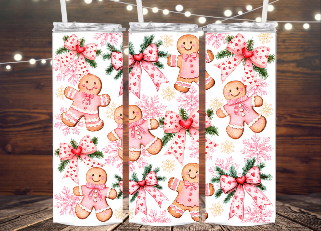 Pink Gingerbread Christmas Tumbler - Sweet Holiday Design