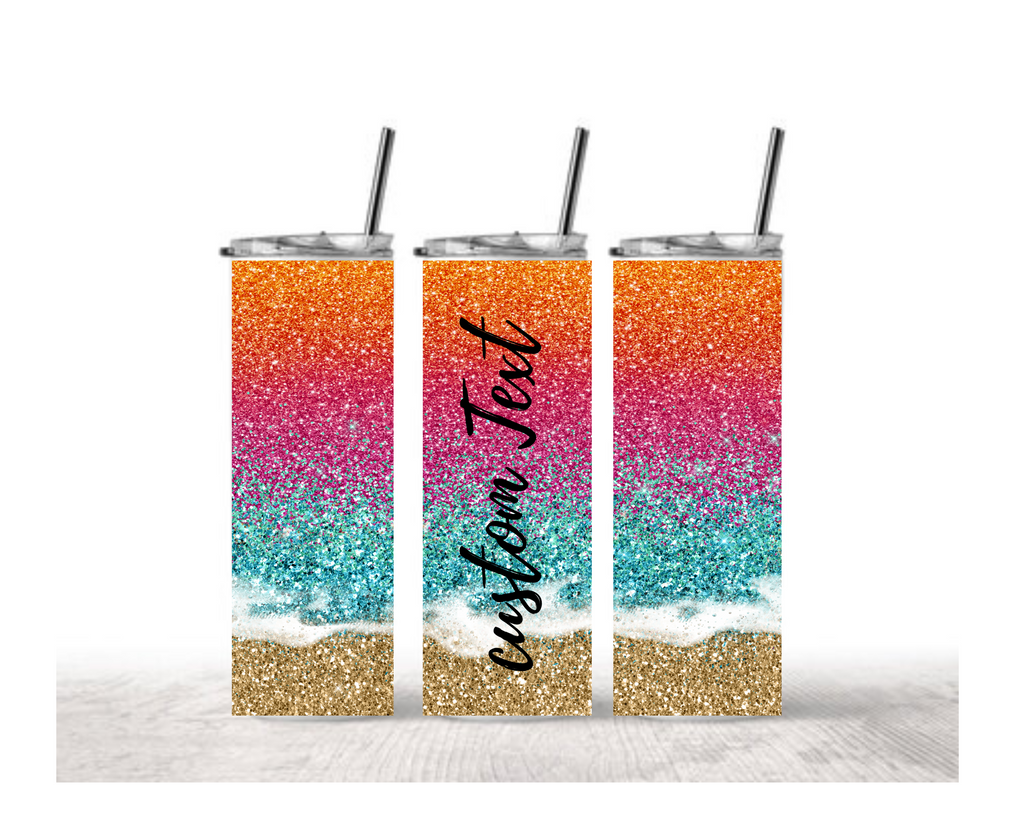 Custom Text Beach Glitter Tumbler