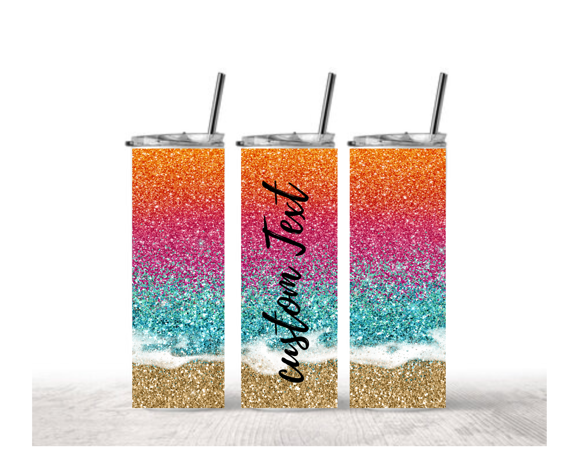 Custom Text Beach Glitter Tumbler
