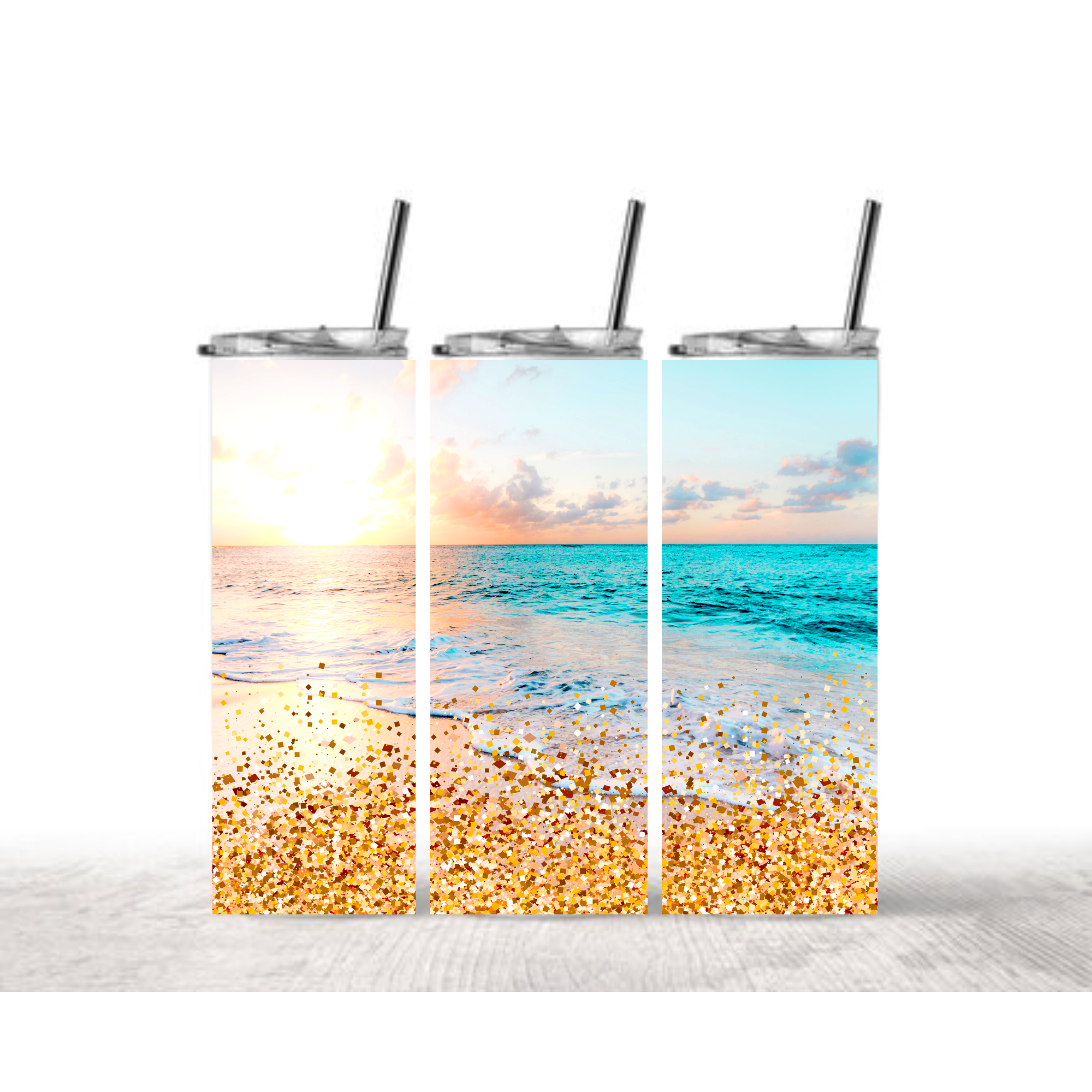 Beach Sunset Glitter Tumbler