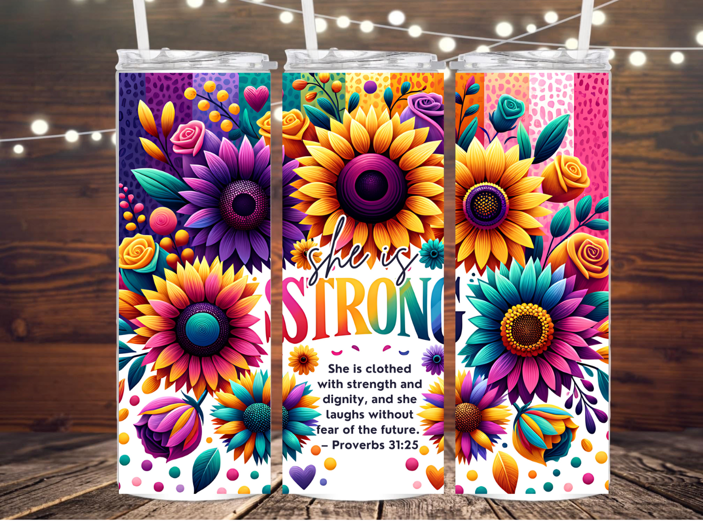 She is Strong Tumbler - Proverbs 31:25 Floral Design