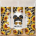 Life Sunflower Tumbler - 20oz Straight Tumbler with Leopard Print