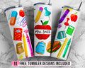 Teacher Appreciation Tumbler - 20oz Straight Tumbler with School Supplies Design