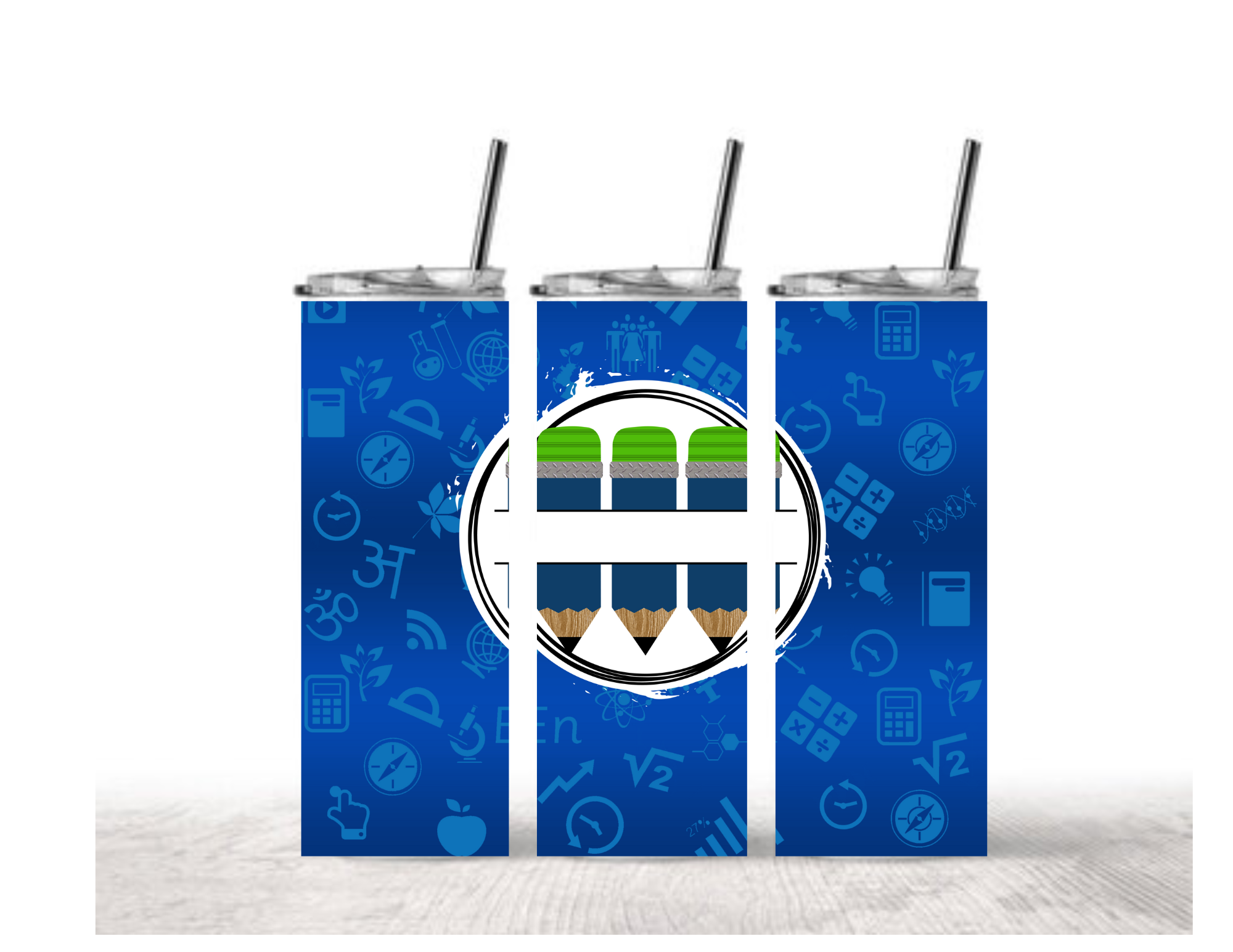 Teacher Tumbler - Blue School Supplies Design