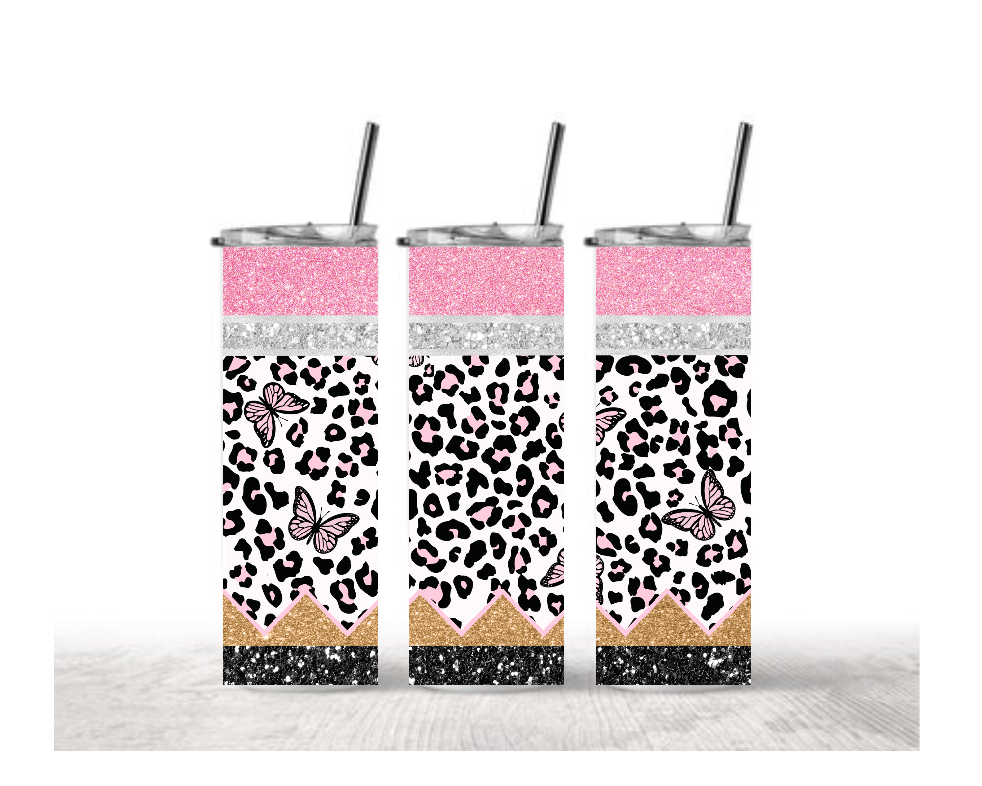 Leopard Print Butterfly Tumbler - 20oz Straight Tumbler