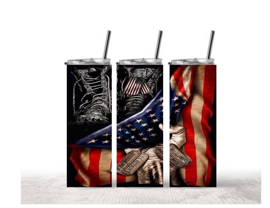 Military Veteran Patriotic Tumbler - American Flag Design