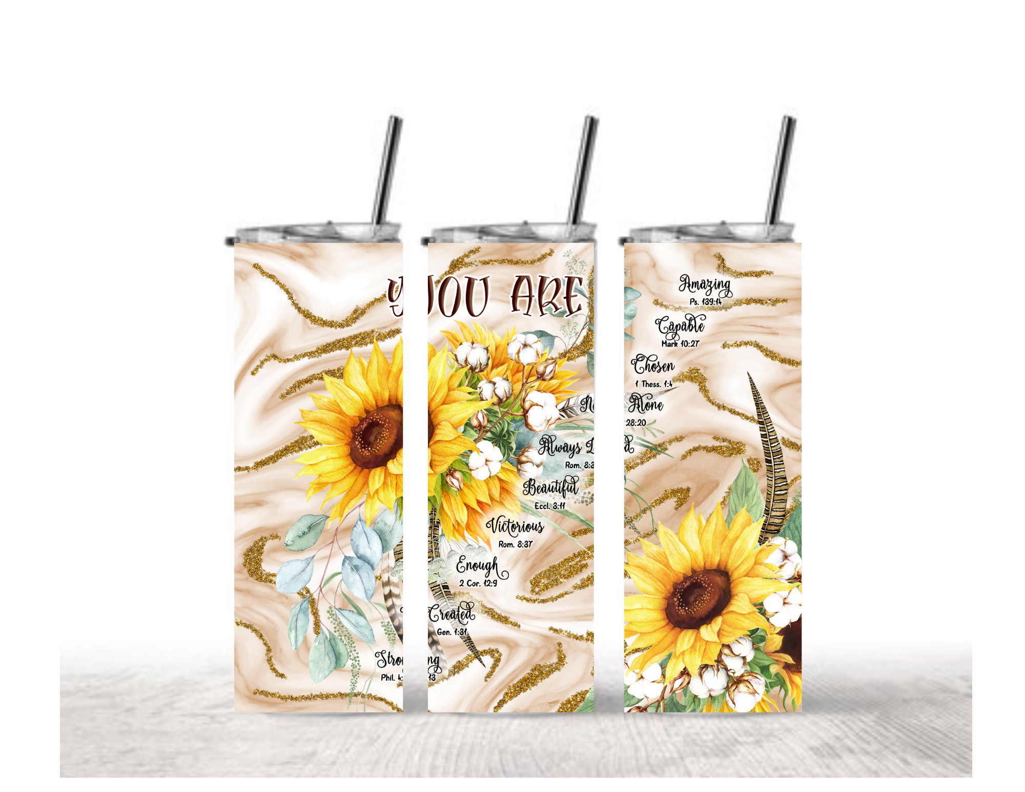 Inspirational Sunflower Tumbler with Straw